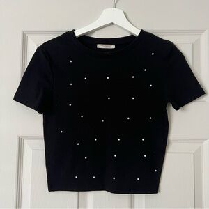 Zara Tee Shirt Sleeve With Pearls